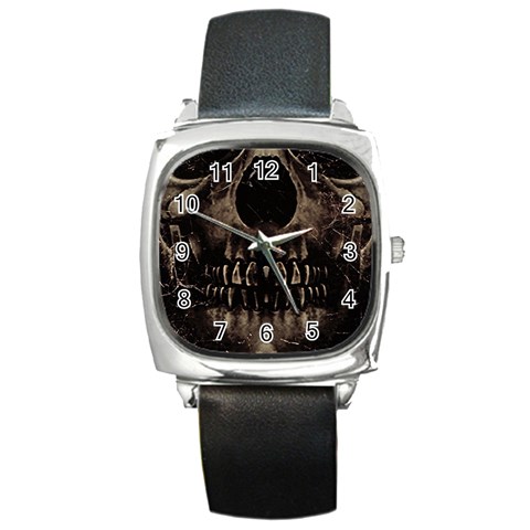 Skull Poster Background Square Leather Watch from ArtsNow.com Front