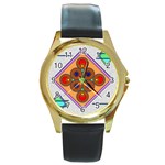 Sacred Mosaic Round Gold Metal Watch