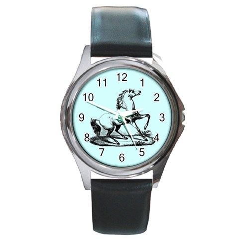 vintagehorse2ornament Round Metal Watch from ArtsNow.com Front