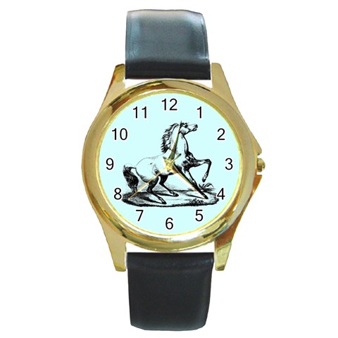 vintagehorse2ornament Round Gold Metal Watch from ArtsNow.com Front