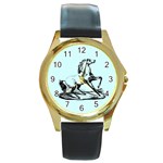 vintagehorse2ornament Round Gold Metal Watch