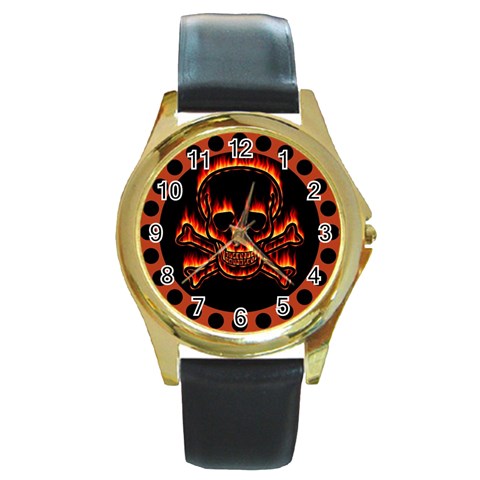 skullwatch4 Round Gold Metal Watch from ArtsNow.com Front