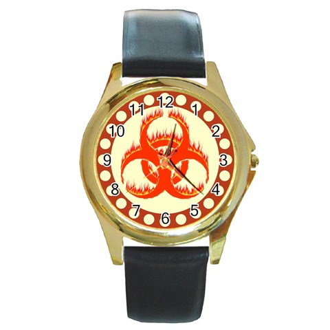 biohazzard1 Round Gold Metal Watch from ArtsNow.com Front