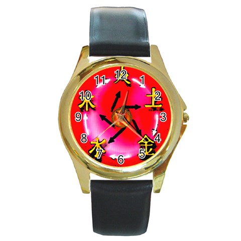5 Elements Round Gold Metal Watch from ArtsNow.com Front