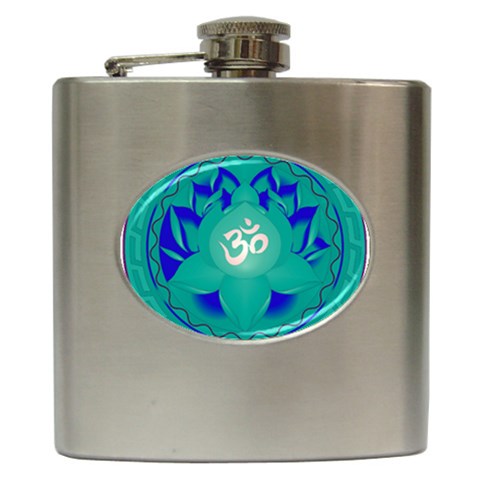 OM Lotus Hip Flask (6 oz) from ArtsNow.com Front