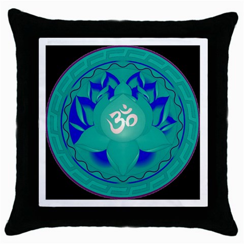 OM Lotus Throw Pillow Case (Black) from ArtsNow.com Front