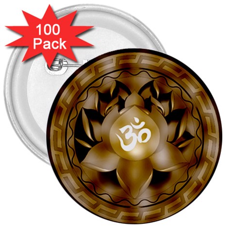 OM Lotus 3  Button (100 pack) from ArtsNow.com Front