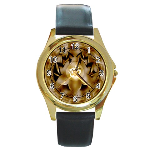 OM Lotus Round Gold Metal Watch from ArtsNow.com Front
