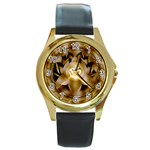 OM Lotus Round Gold Metal Watch