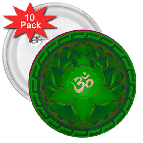 OM Lotus 3  Button (10 pack) from ArtsNow.com Front