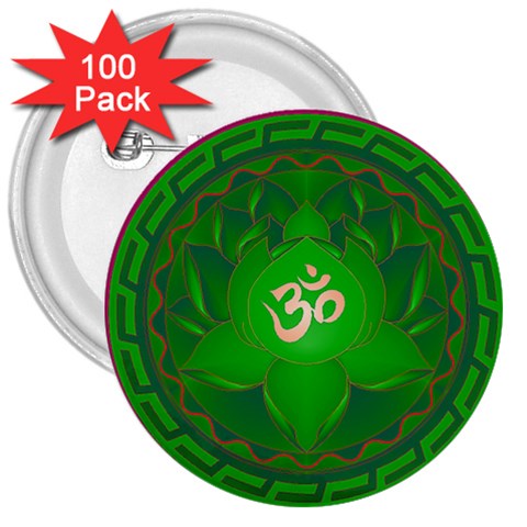 OM Lotus 3  Button (100 pack) from ArtsNow.com Front