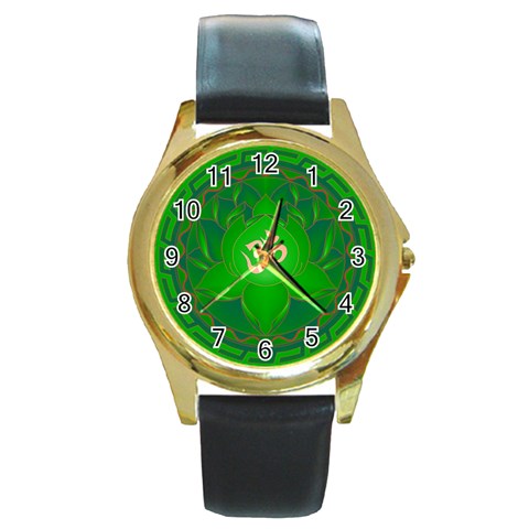 OM Lotus Round Gold Metal Watch from ArtsNow.com Front