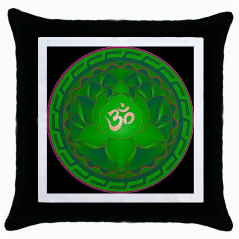 OM Lotus Throw Pillow Case (Black) from ArtsNow.com Front