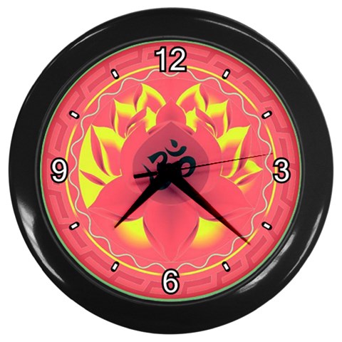 OM Lotus Wall Clock (Black with 4 white numbers) from ArtsNow.com Front