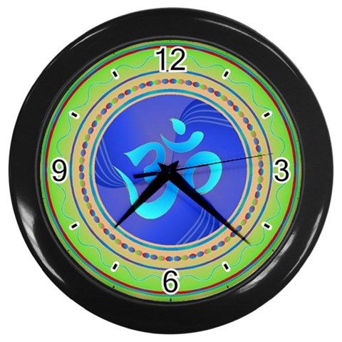 OM mandala Wall Clock (Black with 4 black numbers) from ArtsNow.com Front