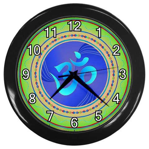 OM mandala Wall Clock (Black with 12 white numbers) from ArtsNow.com Front