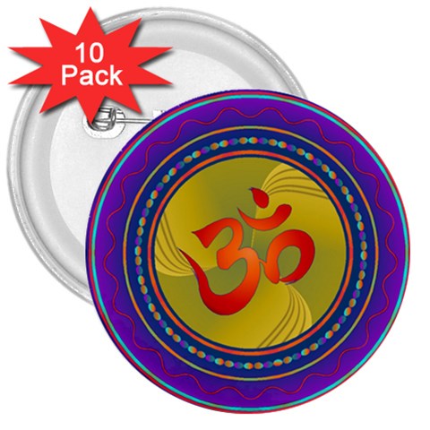 OM mandala 3  Button (10 pack) from ArtsNow.com Front
