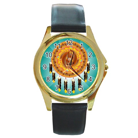 Cheyenne Round Gold Metal Watch from ArtsNow.com Front