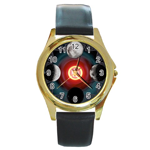 4 Moons Round Gold Metal Watch from ArtsNow.com Front