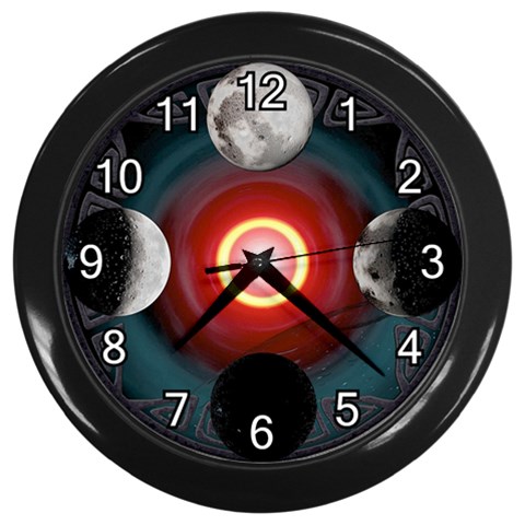 4 Moons Wall Clock (Black with 12 white numbers) from ArtsNow.com Front