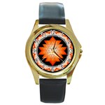 Orange_Sri_Yantra Round Gold Metal Watch