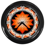 Orange_Sri_Yantra Wall Clock (Black)