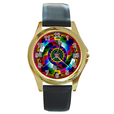 Sri Yantra Round Gold Metal Watch from ArtsNow.com Front