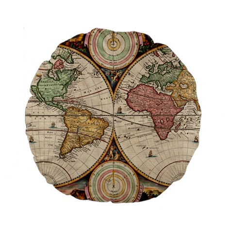 1730 Stoopendaal Map Of The World In Two Hemispheres   Geographicus   Wereltcaert Stoopendaal 1730 15  Premium Round Cushion  from ArtsNow.com Front