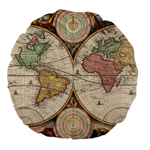 1730 Stoopendaal Map Of The World In Two Hemispheres   Geographicus   Wereltcaert Stoopendaal 1730 18  Premium Round Cushion  from ArtsNow.com Front