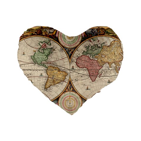 1730 Stoopendaal Map Of The World In Two Hemispheres   Geographicus   Wereltcaert Stoopendaal 1730 16  Premium Heart Shape Cushion  from ArtsNow.com Front