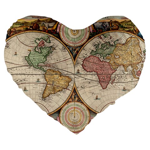 1730 Stoopendaal Map Of The World In Two Hemispheres   Geographicus   Wereltcaert Stoopendaal 1730 19  Premium Heart Shape Cushion from ArtsNow.com Front