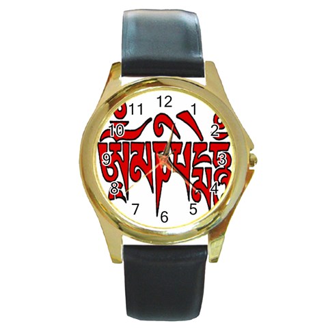 OMPH Text Round Gold Metal Watch from ArtsNow.com Front