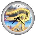 Horus Eye1  Wall Clock (Silver with 4 black numbers)