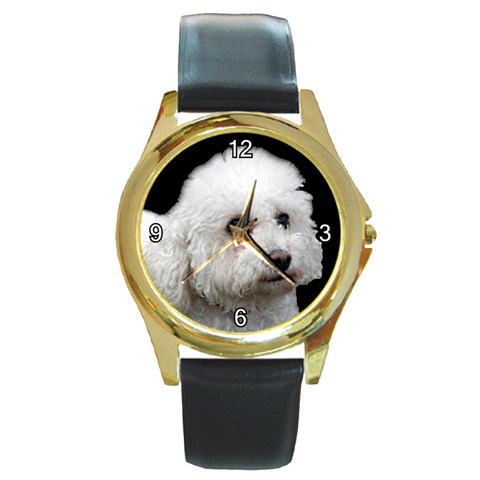 Bichon Frise Round Gold Metal Watch from ArtsNow.com Front