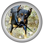 doberman pinscher Wall Clock (Silver)