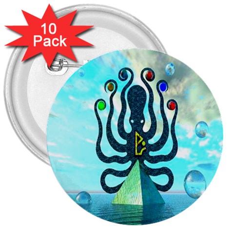 Star Nation Octopus 3  Button (10 pack) from ArtsNow.com Front