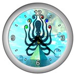 Star Nation Octopus Wall Clock (Silver with 4 white numbers)