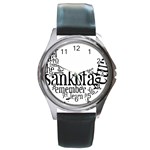 Sankofashirt Round Leather Watch (Silver Rim)