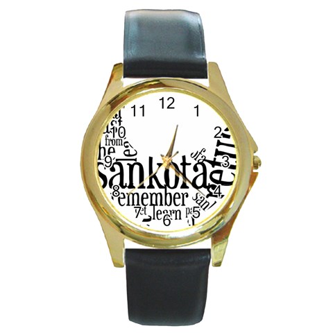 Sankofashirt Round Leather Watch (Gold Rim)  from ArtsNow.com Front
