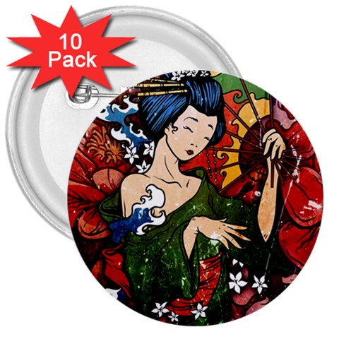 Geisha 3  Button (10 pack) from ArtsNow.com Front