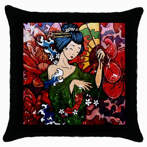 Geisha Throw Pillow Case (Black) from ArtsNow.com Front