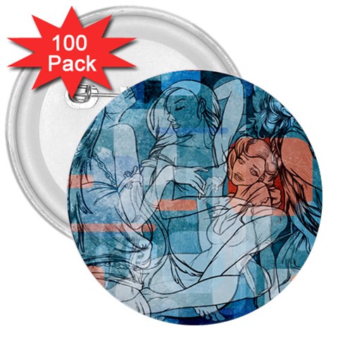 Retro Girls 3  Button (100 pack) from ArtsNow.com Front