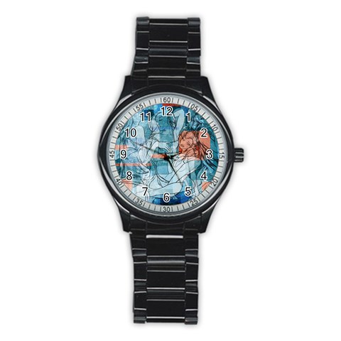 Retro Girls Men s Stainless Steel Round Dial Analog Watch from ArtsNow.com Front