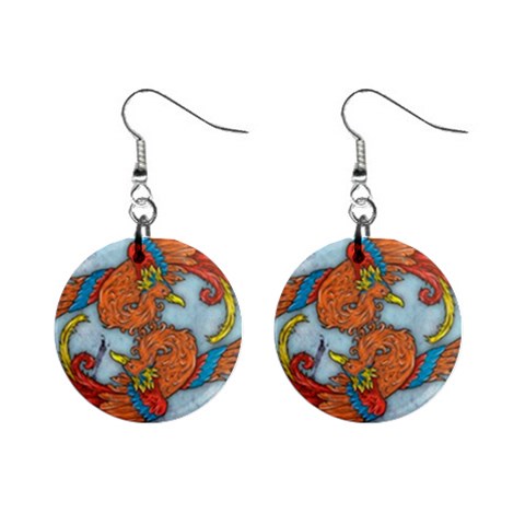 Chinese Phoenix 1  Button Earrings from ArtsNow.com Front
