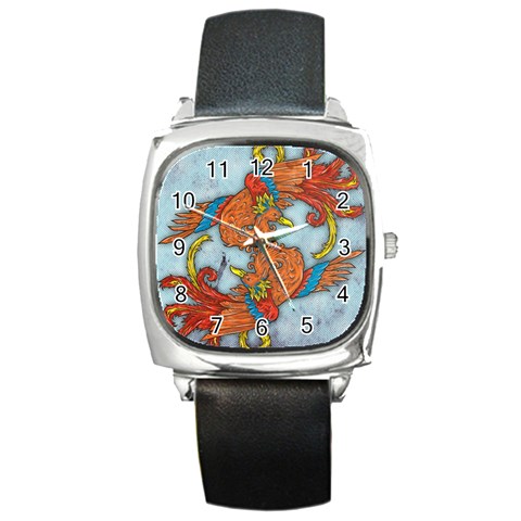 Chinese Phoenix Square Metal Watch from ArtsNow.com Front
