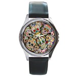 Sugar Skull Collage Round Metal Watch