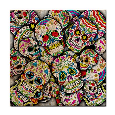 Sugar Skull Collage Tile Coaster from ArtsNow.com Front