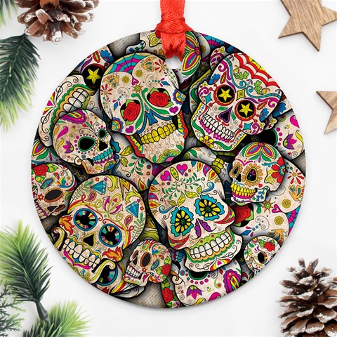 Sugar Skull Collage Ornament (Round) from ArtsNow.com Front