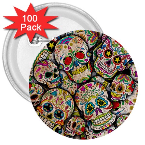 Sugar Skull Collage 3  Button (100 pack) from ArtsNow.com Front