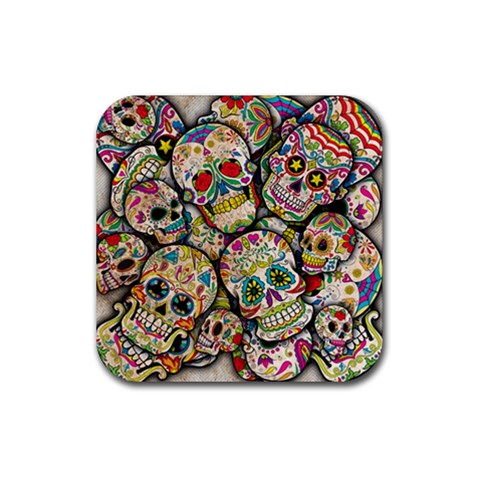 Sugar Skull Collage Rubber Coaster (Square) from ArtsNow.com Front